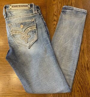 $169 Rock Revival Women's 28" Waist Denim Jeans Ankle Stretch Blingy Unique